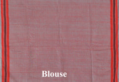 Blue Cotton Kamrup Saree with Red Border and Buttis