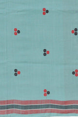 Blue Cotton Kamrup Saree with Red Border and Buttis