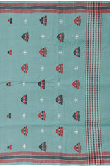 Blue Cotton Kamrup Saree with Red Border and Buttis