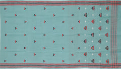 Blue Cotton Kamrup Saree with Red Border and Buttis