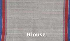 Grey Cotton Saree with Blue Border and Buttis