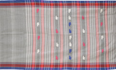 Grey Cotton Saree with Blue Border and Buttis