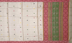 Beige Tussar Saree from Assam with Off-White Border and Pallu