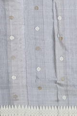 Blue Tussar Saree from Assam with Off-White Border and Pallu