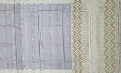 Blue Tussar Saree from Assam with Off-White Border and Pallu