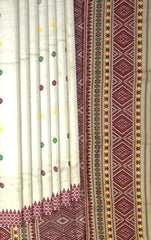 Beige Tussar Saree from Assam with Dark Maroon Border and Dark Pallu