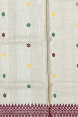 Beige Tussar Saree from Assam with Dark Maroon Border and Dark Pallu