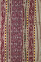 Beige Tussar Saree from Assam with Dark Maroon Border and Dark Pallu