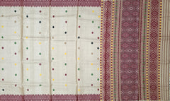 Beige Tussar Saree from Assam with Dark Maroon Border and Dark Pallu