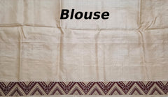 Beige Tussar Saree from Assam with Dark Maroon Border and Pallu