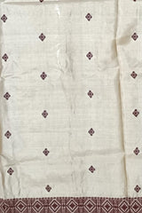 Beige Tussar Saree from Assam with Maroon Border and Pallu