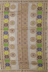 Beige Tussar Saree from Assam with Beige Border and Pallu
