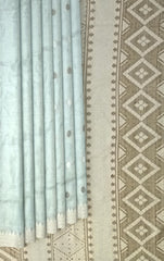 Blue Tussar Saree from Assam with Off-White Border and White Pallu