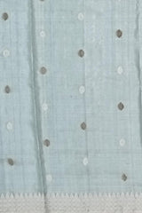 Blue Tussar Saree from Assam with Off-White Border and White Pallu