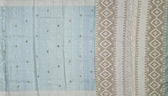 Blue Tussar Saree from Assam with Off-White Border and White Pallu