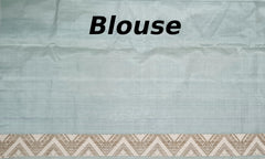 Blue Tussar Saree from Assam with Off-White Border and White Pallu