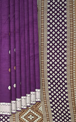 Violet Eri Saree from Assam with Lavender Border and Brown Pallu