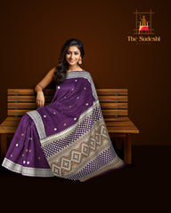 Violet Eri Saree from Assam with Lavender Border and Brown Pallu