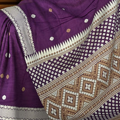 Violet Eri Saree from Assam with Lavender Border and Brown Pallu