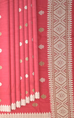 Pinkish Red Eri Saree from Assam with Light Pink Border and Pinkish Red Pallu