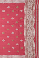 Pinkish Red Eri Saree from Assam with Light Pink Border and Pinkish Red Pallu
