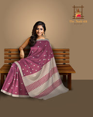 Reddish Purple Eri Saree from Assam with Off-White Border and Pallu