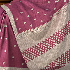 Reddish Purple Eri Saree from Assam with Off-White Border and Pallu