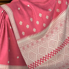 Pinkish Red Eri Saree from Assam with Light Pink Border and Pallu