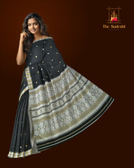 Black Eri Saree from Assam with Off-White Border and Pallu