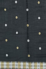 Black Eri Saree from Assam with Off-White Border and Pallu