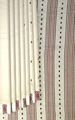 Beige Eri Saree from Assam with Dark Brown Border and Off-White Pallu
