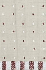 Beige Eri Saree from Assam with Dark Brown Border and Off-White Pallu