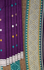 Violet Eri Saree from Assam with Lavender Border and Blue Pallu