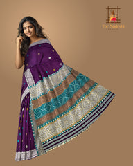 Violet Eri Saree from Assam with Lavender Border and Blue Pallu