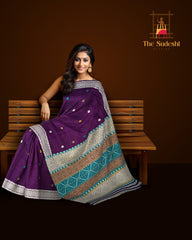 Violet Eri Saree from Assam with Lavender Border and Blue Pallu