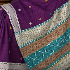 Violet Eri Saree from Assam with Lavender Border and Blue Pallu