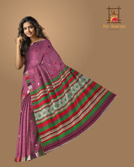 Purple Eri Saree from Assam with Multicolor Border and Pallu
