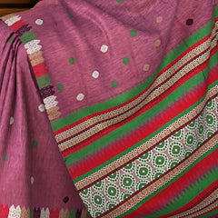 Purple Eri Saree from Assam with Multicolor Border and Pallu