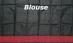 Black Eri Saree from Assam with Dark Red Border and Multicolor Pallu
