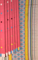 Reddish Pink Eri Saree from Assam with Multicolor Border and Pallu
