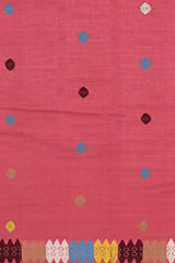 Reddish Pink Eri Saree from Assam with Multicolor Border and Pallu