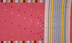 Reddish Pink Eri Saree from Assam with Multicolor Border and Pallu