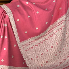 Pinkish Red Eri Saree from Assam with Off-White Border and Pallu