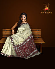 Yellowish Green Mulberry Saree from Assam with Multicolor Border and Maroon Pallu