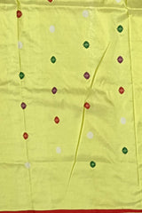 Yellow Mulberry Saree from Assam with Red Border and Pallu