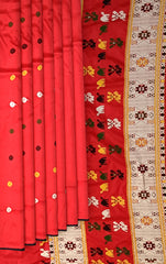 Red Mulberry Saree from Assam with No Border and Red Pallu