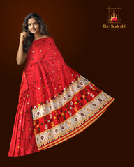 Red Mulberry Saree from Assam with No Border and Red Pallu