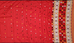 Red Mulberry Saree from Assam with No Border and Red Pallu
