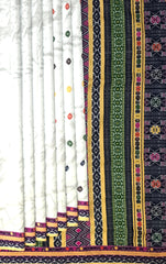 White Mulberry Saree from Assam with Multicolor Border and Pallu