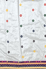 White Mulberry Saree from Assam with Multicolor Border and Pallu